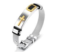 FATACI Holy Cross Bracelet for Men,Stainless Steel Black/Silver Vintage Chain Band Bangle Wrist Religious Christian Adjustable Bracelet Jewelry Gifts for Husband Dad Brother, M, no gemstone