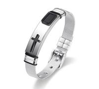 FATACI Holy Cross Bracelet for Men,Stainless Steel Black/Silver Vintage Chain Band Bangle Wrist Religious Christian Adjustable Bracelet Jewelry Gifts for Husband Dad Brother, M, no gemstone