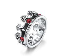FATACI Mens Royal King Knight Crown Ring,Silver/Gold Stainless Steel Vintage Cross Wedding Band Ring with Red Cubic Zirconia, Stainless Steel, No Gemstone