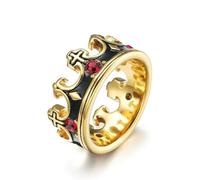 FATACI Mens Royal King Knight Crown Ring,Silver/Gold Stainless Steel Vintage Cross Wedding Band Ring with Red Cubic Zirconia, Stainless Steel, No Gemstone
