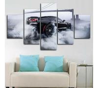 FatAco 5 Panel Wall Art Painting Chevrole Corvette Burnout Car Pictures Stretched By Wooden Frame Ready To Hang for Home Decoration Gift