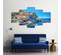 FatAco 5 Panel Wall Art Painting Cinque Terre Italy Pictures Stretched By Wooden Frame Ready To Hang for Home Decoration Gift