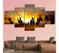 FatAco 5 Piece Stretched and Framed Artwork Sunset Over Australian Outback Kangaroo Series Paintings on Canvas Wall Art for Living Room Bedroom Home Decorations