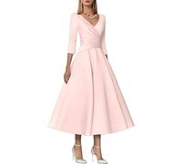 Fatapaese 2025 A-Line Mother of The Bride Dress Elegant Wedding Guest Vintage Dress Plus Size Formal Party V Neck with Pleats Pearl Pink
