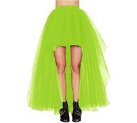 Fatapaese Hi-Lo Long Tutu Tulle Bustle Skirt, Elastic Waist Festival Party Skirt, Homecoming, Wedding, Evening Party, Christmas, Halloween, One Size Fluorescent Green