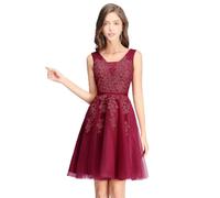 Fatapaese Lace Up Tulle A Line Appliques Prom Evening Dresses Junior's Formal Cocktail Homecoming Dresses Burgundy