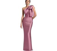 Fatapaese Women's One Shoulder Satin Floor Length Prom Dress with Bow Elegant Mermaid Bridesmaid Dresses Sleeveless Mother of The Bride Dresses Rose-6