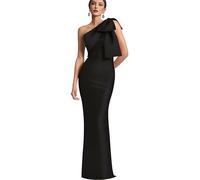 Fatapaese Women's One Shoulder Satin Floor Length Prom Dress with Bow Elegant Mermaid Bridesmaid Dresses Sleeveless Mother of The Bride Dresses Black-12