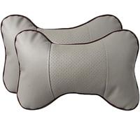 FATASH 2 Piece Car Neck Pillow Set | Soft Leather Headrest, Memory Foam Seat Gap Fillers, Neck Pain Relief & Head Rest Cervical Support | Comfortable & Compact Travel Accessories for Driving - Grey