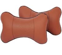 FATASH 2 Piece Car Neck Pillow Set | Soft Leather Headrest, Memory Foam Seat Gap Fillers, Neck Pain Relief & Head Rest Cervical Support | Comfortable & Compact Travel Accessories for Driving - Brown