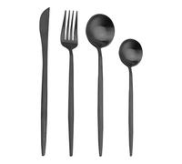 FATASH 28 PCs Stainless Steel Cutlery Set | Modern Dinnerware Includes Butter Knife Fork Spoons | Dishwasher Safe Tableware for Home Restaurant Hotel | Black Polished Silverware Gift Set of 7