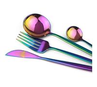 FATASH 4 PCs Stainless Steel Cutlery Set | Modern Dinnerware Includes Butter Knife Fork Spoons | Dishwasher Safe Tableware for Home Restaurant | Mirror Finish Rainbow Polished Silverware Gift Set of 1
