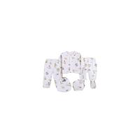 FATASH 5 PCs Newborn Baby Clothes Soft Cotton Outfit Gift Set (0-3 Months) for Boys & Girls, 1 Full Sleeve Top, 2 Pants, 1 Hat, 1 Bib Unisex Infant Night Playsuit - Cream Zoo