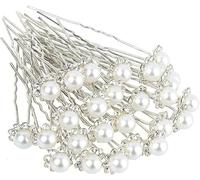 FATASH 50 PCs Pearl Hair Pins | Silver Bobby Clips with Diamante Crystals | Classic Bridal Wedding Accessories, Floral Vintage Jewelry for Women, Bridesmaid Prom Party Hairpins Set
