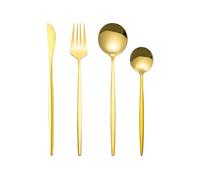 FATASH 8 PCs Stainless Steel Cutlery Set | Modern Dinnerware Includes Butter Knife Fork Spoons | Dishwasher Safe Tableware for Home Restaurant Mirror Finish Yellow Gold Plated Silverware Gift Set of 2
