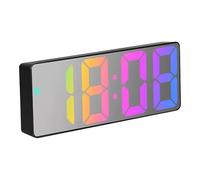 FATASH Digital Alarm Clock with Adjustable Brightness & Snooze Function | Non Ticking Battery & USB Powered LED Display Time Date Temperature | Mirror Finish Design for Bedroom Office Travel P-Light