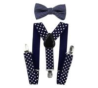 FATASH Kids Elastic Braces & Bow Tie Set | Adjustable Polka Dot Suspenders Y-Shape Clip-on Toddler | Children's Waistcoat Accessory | Suitable for Boys & Girls Ages Up to 8 Years - Navy