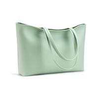 FATASH Large PU Leather Tote Bag for Women, Classic Shoulder Bag with Top Zipper and Small Interior Pocket, Handbag for Everyday Travel, Shopping, Work & College Use - Light Green