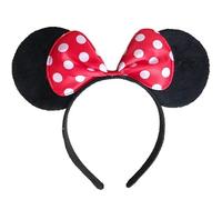 FATASH Minnie Mouse Headband with Plush Ears and Polka Dot Bow, Disney-Inspired Head Band for Birthday Party, Fancy Dress, Cosplay, Fashion Accessory Hairband for Girls - Red