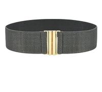 FATASH Vintage Elastic Wide Waist Belt for Women - Stretchy Leather Cinch Waistband with Flat Metal Buckle | Fashion Retro Ladies Belt for Dresses & Costumes | Elasticated Waist Accessory - Dark Grey