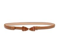 FATASH Womens Skinny PU leather Belt Glossy Finish Slim Waist Strap with Adjustable Bow Buckle | Vintage Solid Color Ladies Fashion Waistband | Classic Retro Thin Belt for Dresses Jeans Trousers Brown