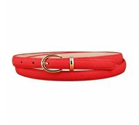 FATASH Womens Skinny PU leather Belt with Adjustable Gold Metal Buckle Slim Waist Strap | Vintage Style Solid Color Ladies Fashion Waistband | Classic Retro Thin Belt for Dresses Jeans Trousers Red