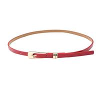 FATASH Womens Skinny PU leather Belt with Adjustable Gold Metal Buckle Vintage Style Solid Color Waist Strap | Ladies Fashion Slim Waistband | Classic Retro Thin Belt for Dresses Jeans Trousers Red