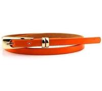 FATASH Womens Skinny PU leather Belt with Adjustable Gold Metal Buckle Vintage Style Solid Color Waist Strap | Ladies Fashion Slim Waistband | Classic Retro Thin Belt for Dresses Jeans Trousers Orange