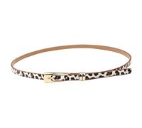 FATASH Womens Skinny PU leather Belt with Adjustable Gold Metal Buckle Vintage Style Solid Color Waist Strap | Ladies Fashion Slim Waistband | Classic Retro Thin Belt for Dresses Jeans Trouser Leopard