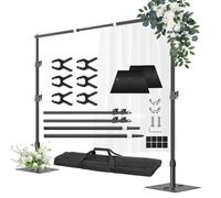 Fatazoii Backdrop Stand Heavy Duty, 2.6m x 3m Adjustable Background Frame with Metal Base, Pipe and Drape Support Kit for Photo Booth Video Studio Decoration Wedding Birthday Party Events