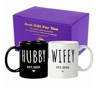 Fatbaby Hubby Wifey Est 2025 Couple Coffee Mug, Bridal Shower Engagement Wedding Anniversary Valentines Day Gifts For Couples Newlywed Husband Wife His Her Tea Cup 11 OZ