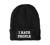 FatCuckoo - I Hate People- Simple Message Unisex Winter Thinsulate Beanie Hat Black
