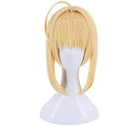 Fate / Extra (Nero Claudius) Anime Cosplay Rose Net Wigs with Fringe 100% High Temperature Resistant Fibre Gold Short Straight Hair 14 Inches