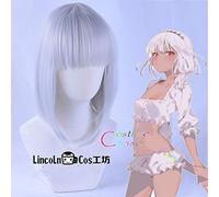 Fate Grand Order FGO Saber Attila Etzel Short Sliver Bob Straight Synthetic Hair Heat Resistant Halloween Cosplay + Free Wig Cap