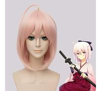 Fate Grand Order Okita Souji 35cm Short Straight Cosplay Wigs for Women Female Fake Hair Synthetic Hair Anime Cartoon Wig Pink