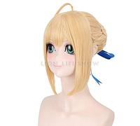 Fate Stay Night Synthetic Short Straight Yellow Silver Gray Blonde Saber Cosplay Wig Bangs With Around Head Whips Fate Stay Night As picture