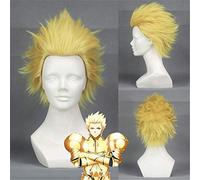 Fate/Zero Archer Gilgamesh Cosplay Wigs Golden Short Fluffy Heat-Resistant Fiber Hair Wig Gold