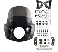 FATECIM - 5.75" Motorcycle Headlight Fairing with 11" Smoked Windshield and 48-58mm Mounting Kit with Headlight Extension for Harley Low Rider S