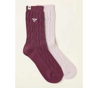FatFace 2 Pack Cotton Rich Cable Bee Ankle Socks Burgundy Mix