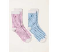 FatFace 2 Pack Geometric Fluffy Socks Blue Mix