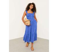 FatFace Cotton Blend Square Neck Midi Tiered Dress Cobalt