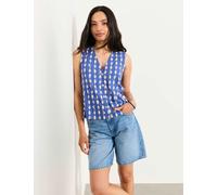 FatFace Cotton Modal Blend Printed V-Neck Blouse Blue Mix