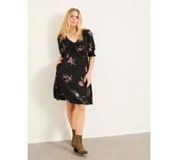FatFace Cotton Rich Floral Mini Waisted Dress Black Mix