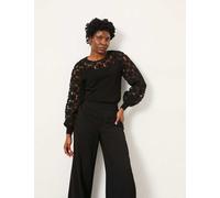 FatFace Cotton Rich Lace Insert Knitted Top Black
