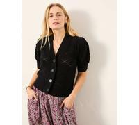 FatFace Cotton Rich Pointelle V-Neck Cardigan Black