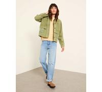 FatFace Denim Embroidered Cropped Utility Jacket Khaki Mix