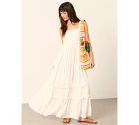 FatFace Embroidered Square Neck Midi Tiered Dress Ivory