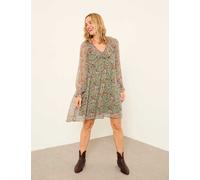 FatFace Floral V-Neck Knee Length Tea Dress Green Mix