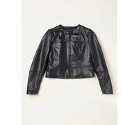 FatFace Leather Collarless Short Biker Jacket Black