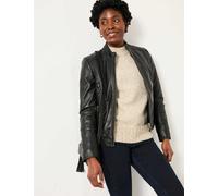 FatFace Leather Quilted Biker Jacket Black